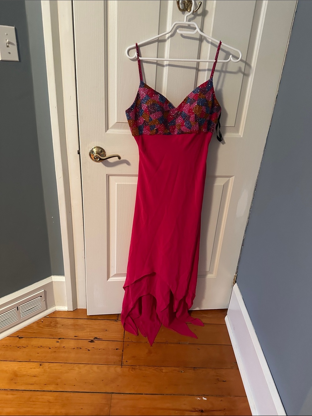 Dalia Fuchsia High-Low Dress with Multicolor Sequin Bodice